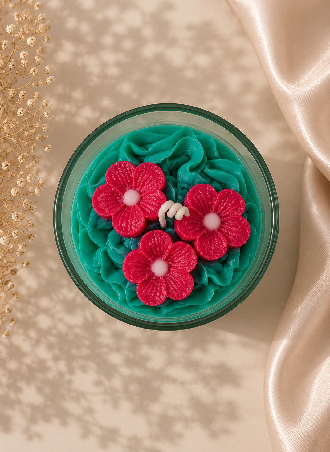 Emerald Floral Candle (~180g)