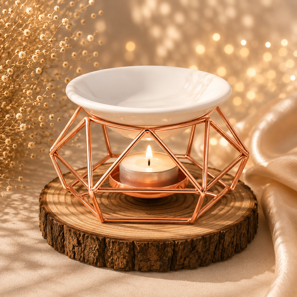 Brûle-Parfum Rose Gold en Métal et Céramique – Diffuseur pour Fondants Parfumés